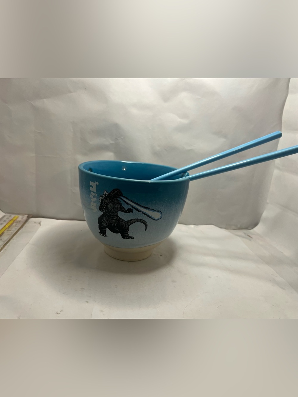 Blue Godzilla Ceramic Rice Bowl with Chopsticks